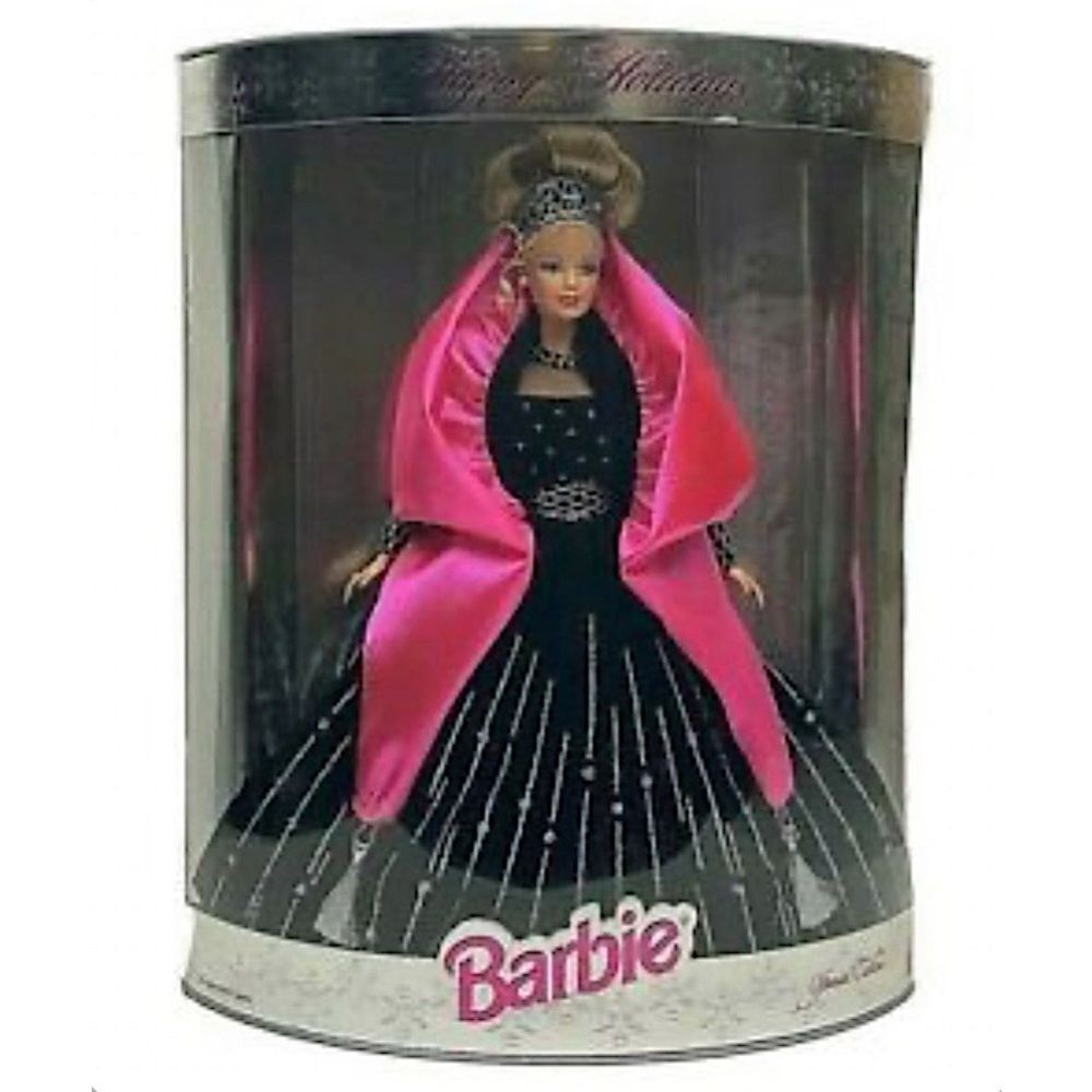 Mattel Happy Holidays Barbie Doll Black Silver & Pink Ball Gown 1998 Limited Edt